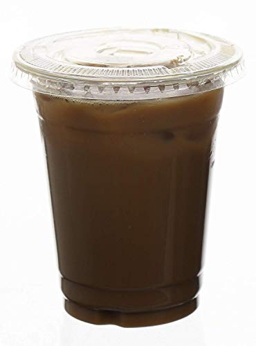 100 Smoothie Cups with Flat Lids | 12 oz. Disposable Plastic Tumblers for Iced Coffee, Boba Tea, Cold Juices, and To Go Drinks by BloominGoods