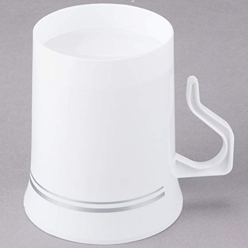 50 Heavyweight Disposable White Plastic 8 oz. Coffee Mugs with Silver Trim | Tea, Cappuccino, Espresso Cups with Handles (50-Pack) by Bloomingoods