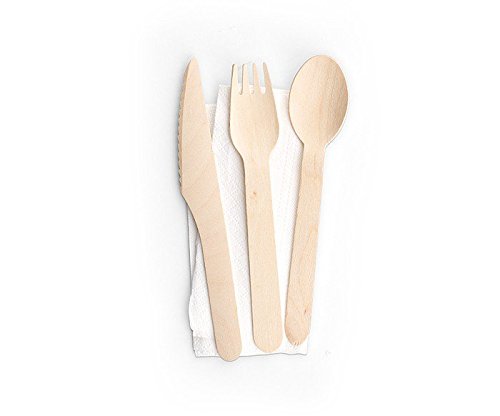 Disposable Wooden Cutlery Set |100 Forks, 50 Knives, 50 Spoons | Eco Friendly & Biodegradable, Compostable| 100% Natural Birchwood Cutlery (200 pieces)