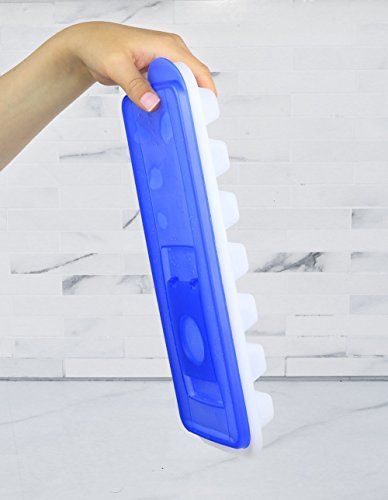 Ice Cube Trays with Lids | Stackable & No Spill, Covered Ice Cube Tray Set with Removable Covers | White & Blue (Pack of 2) by BloominGoods