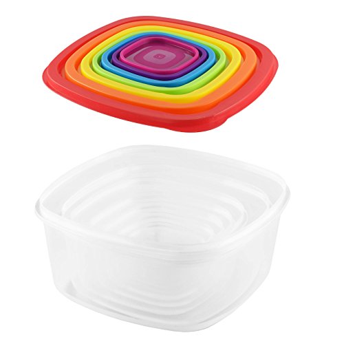 7 Piece Food Container Set | Airtight Easy Lid Lock Design for Dry & Liquid Food Storage, Heavy Duty Plastic Re-Usable BPA Free Perfect for Kitchen Use by BloominGoods