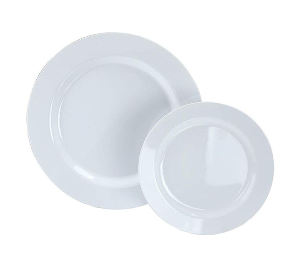 50 Disposable White Heavy Duty Plastic Plates | 25 Dinner Plates and 25 Dessert or Appetizer Plates | Premium Combo Disposable Dinnerware Set | Great for Parties or Weddings. (50 Pack) by Bloomingoods