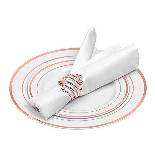 25 Guest Disposable Rose Gold Party Dinnerware Set | Heavy Duty Plastic Plates & Silverware | Wedding Tableware set 50 Forks, 25 Spoons, 25 Knives, 25 Dinner Plates, 25 Dessert Plates (150 pieces)