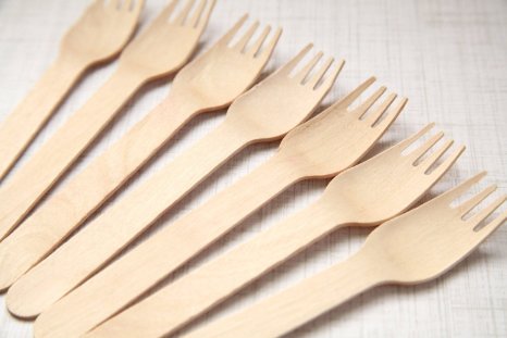 200 Disposable Wooden Forks | Eco Friendly & Biodegradable, Compostable, 100% Natural Birchwood Cutlery (200-Pack Forks) by BloominGoods