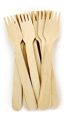 200 Disposable Wooden Forks | Eco Friendly & Biodegradable, Compostable, 100% Natural Birchwood Cutlery (200-Pack Forks) by BloominGoods