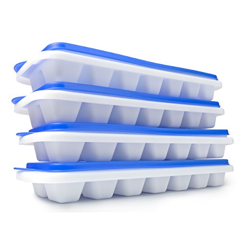 Ice Cube Trays with Lids | Stackable, No Spill, Covered Ice Cube Tray Set with Removable Covers | White & Blue - (Pack of 4) by Bloomingoods