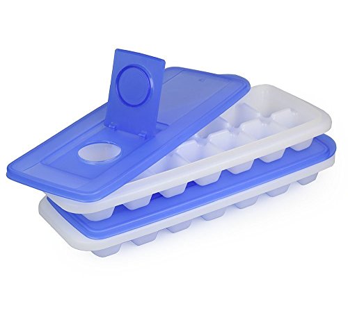 Ice Cube Trays with Lids | Stackable & No Spill, Covered Ice Cube Tray Set with Removable Covers | White & Blue (Pack of 2) by BloominGoods