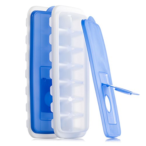 Ice Cube Trays with Lids | Stackable & No Spill, Covered Ice Cube Tray Set with Removable Covers | White & Blue (Pack of 2) by BloominGoods