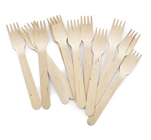 200 Disposable Wooden Forks | Eco Friendly & Biodegradable, Compostable, 100% Natural Birchwood Cutlery (200-Pack Forks) by BloominGoods