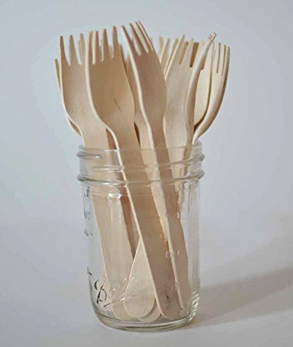 200 Disposable Wooden Forks | Eco Friendly & Biodegradable, Compostable, 100% Natural Birchwood Cutlery (200-Pack Forks) by BloominGoods