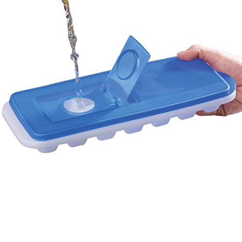 Ice Cube Trays with Lids | Stackable & No Spill, Covered Ice Cube Tray Set with Removable Covers | White & Blue (Pack of 2) by BloominGoods