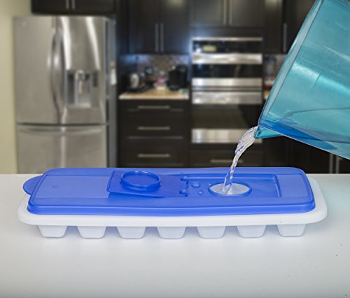Ice Cube Trays with Lids | Stackable, No Spill, Covered Ice Cube Tray Set with Removable Covers | White & Blue - (Pack of 4) by Bloomingoods