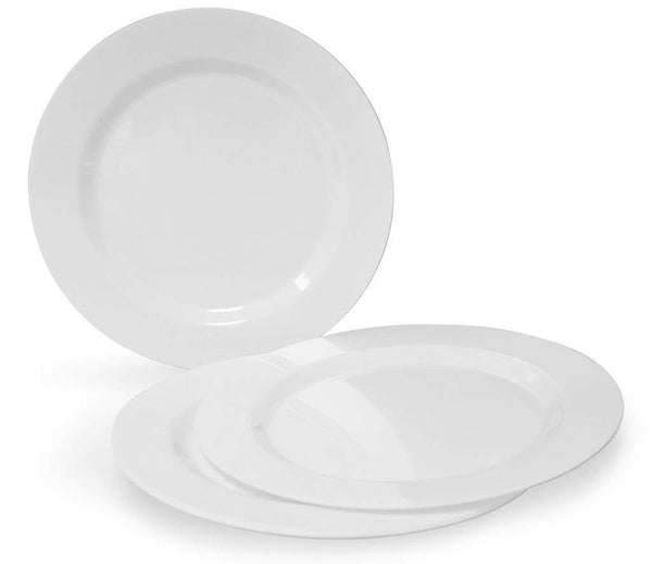 50 Disposable White Plastic Dinner Plates | 10.5" Inch Premium Heavy Duty Disposable Dinnerware with Real China Design | Safe & Reusable and Great for Parties or Weddings (50-Pack) by Bloomingoods