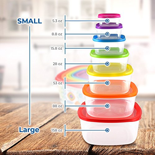 7 Piece Food Container Set | Airtight Easy Lid Lock Design for Dry & Liquid Food Storage, Heavy Duty Plastic Re-Usable BPA Free Perfect for Kitchen Use by BloominGoods
