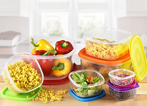 7 Piece Food Container Set | Airtight Easy Lid Lock Design for Dry & Liquid Food Storage, Heavy Duty Plastic Re-Usable BPA Free Perfect for Kitchen Use by BloominGoods