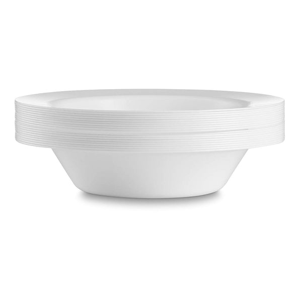 50 Large Disposable White Plastic Soup Bowls | 14 oz. Premium Heavy Duty Disposable Dinnerware with Real China Design (50-Pack) by Bloomingoods