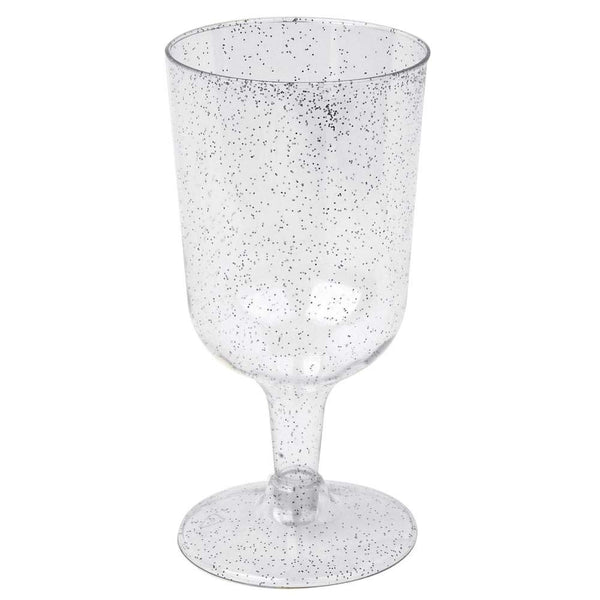 50 Silver Glitter Disposable Wine Glasses | 7 oz. Clear Hard Plastic Fancy Cups (50-Pack) by BloominGoods