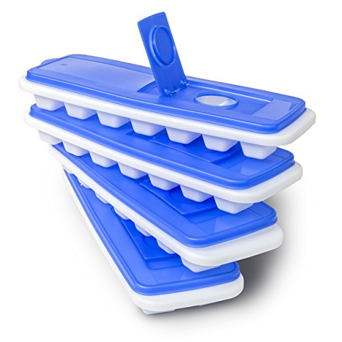 Ice Cube Trays with Lids | Stackable, No Spill, Covered Ice Cube Tray Set with Removable Covers | White & Blue - (Pack of 4) by Bloomingoods