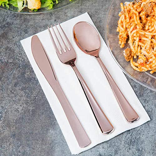 200 Piece Plastic Silverware Set | Rose Gold Cutlery | Disposable Flatware | 100 Forks 50 Spoons 50 Knives (50 Guests) by Bloomingoods