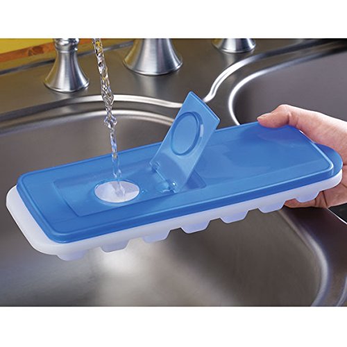 Ice Cube Trays with Lids | Stackable & No Spill, Covered Ice Cube Tray Set with Removable Covers | White & Blue (Pack of 2) by BloominGoods