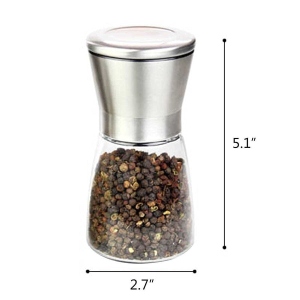 Premium Stainless Steel Salt and Pepper Grinder (Set of 2) - 6 Oz Glass Base Pepper Mill and Salt Mill - Adjustable Coarseness Grind Setting Salt and Pepper Shakers by Bloomingoods