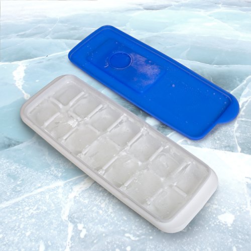 Ice Cube Trays with Lids | Stackable & No Spill, Covered Ice Cube Tray Set with Removable Covers | White & Blue (Pack of 2) by BloominGoods