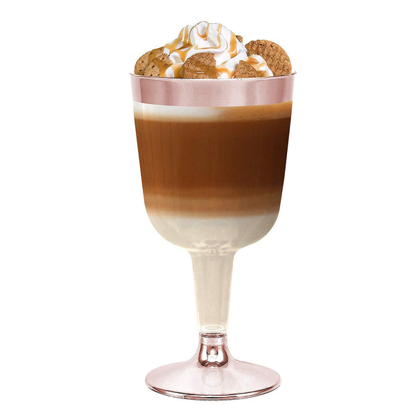 50-Pack Rose Gold Rimmed Disposable Wine Cups, 6 oz. | Clear Hard Plastic Fancy Small Dessert Cups (50-Pack) by Bloomingoods