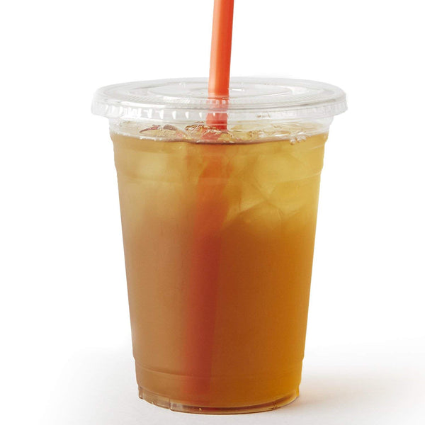 100 Smoothie Cups with Flat Lids | 16 oz. Disposable Plastic Tumblers for Iced Coffee, Boba Tea, Cold Juices, and To Go Drinks by BloominGoods