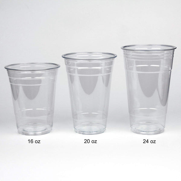 100 Smoothie Cups with Flat Lids | 20 oz. Disposable Plastic Tumblers for Iced Coffee, Boba Tea, Cold Juices, and To Go Drinks by BloominGoods