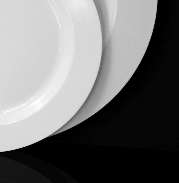 50 Disposable White Plastic Dessert Plates | 7" Inch Premium Heavy Duty Disposable Dinnerware with Real China Design | Safe & Reusable and Great for Parties or Weddings. (50-Pack) by Bloomingoods