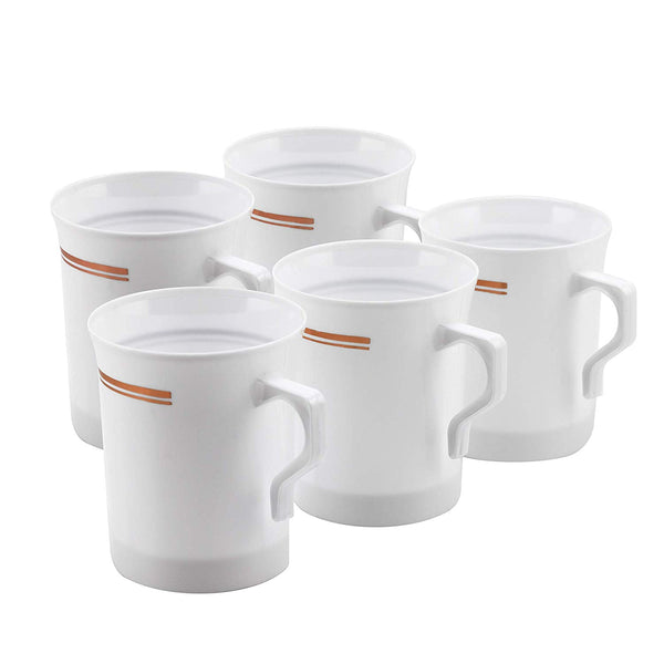 50 Heavyweight Disposable Plastic 8 oz. Coffee Mugs with Rose Gold Trim | Tea, Cappuccino, Espresso Cups with Handles (50-Pack) by Bloomingoods