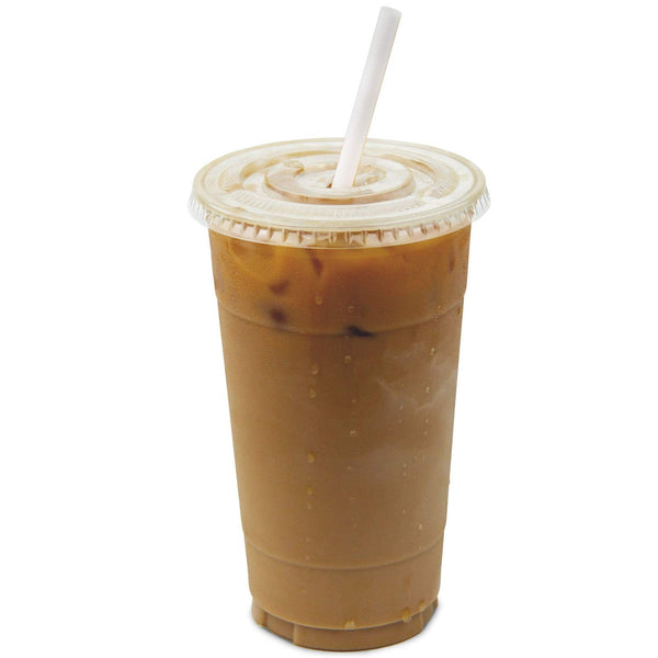 100 Smoothie Cups with Flat Lids | 24 oz. Disposable Plastic Tumblers for Iced Coffee, Boba Tea, Cold Juices, and To Go Drinks by BloominGoods