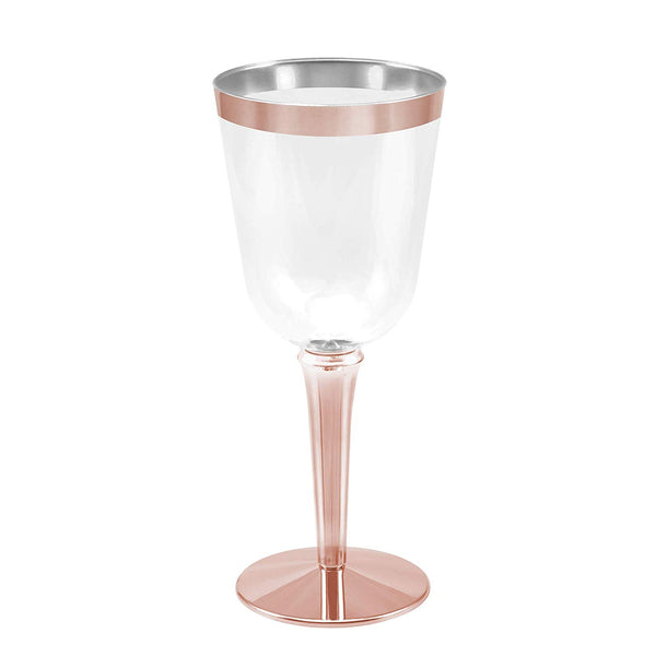 25 Rose Gold Rimmed Disposable Plastic Wine Glasses | Large 10 oz. Premium Clear Hard Plastic Fancy Wine Cups for Weddings & Events (25-Pack) by BloominGoods