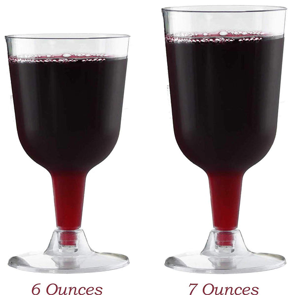 50 Disposable Wine Glasses | 7 oz. Premium Clear Hard Plastic Fancy Cups for Parties & Weddings (50-Pack) by BloominGoods (6 Ounce)