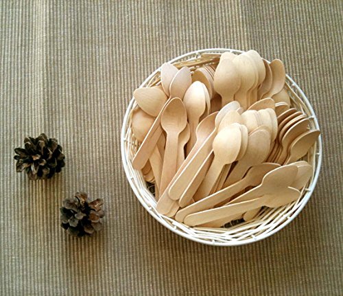 200 Biodegradable Wooden Spoons | Eco Friendly Disposable Cutlery, Compostable, 100% Natural Wood Utensils | Great for Soup, Desserts and Your Toddlers | Made from 100% Birch Wood