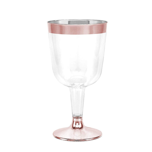50-Pack Rose Gold Rimmed Disposable Wine Cups, 6 oz. | Clear Hard Plastic Fancy Small Dessert Cups (50-Pack) by Bloomingoods