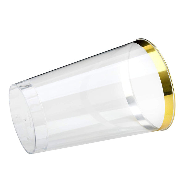 50 Gold Rimmed Clear Hard Plastic Cups | 12 oz. Fancy Disposable Tumblers (50-Pack) by Bloomingoods
