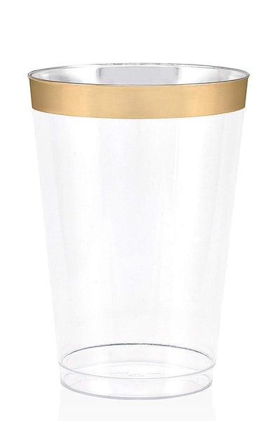 50 Gold Rimmed Clear Hard Plastic Cups | 14 oz. Fancy Disposable Wedding Tumblers for Party & Wedding (50-Pack)
