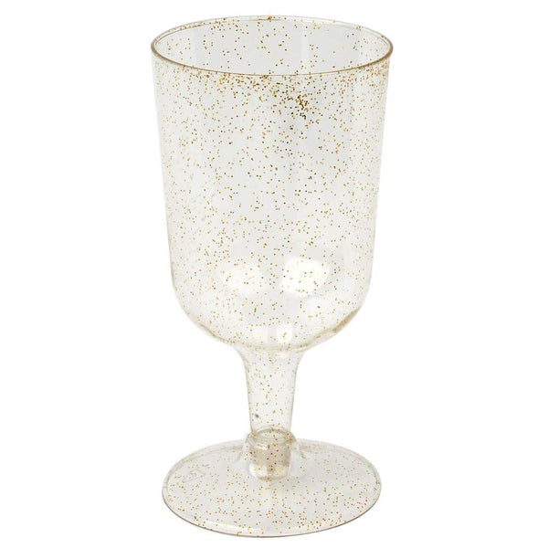 50 Gold Glitter Disposable Wine Glasses | 7 oz. Clear Hard Plastic Disposable Fancy Cups for Parties & Weddings (50-Pack) by BloominGoods