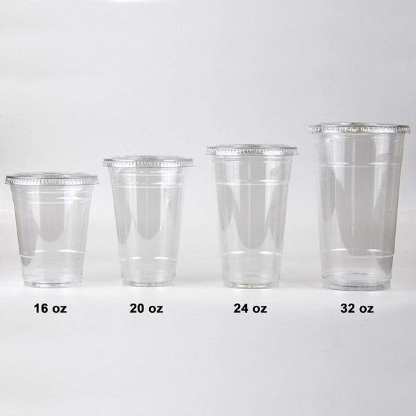 100 Smoothie Cups with Flat Lids | 20 oz. Disposable Plastic Tumblers for Iced Coffee, Boba Tea, Cold Juices, and To Go Drinks by BloominGoods