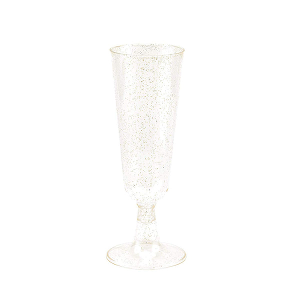 50 Gold Glitter Plastic Champagne Flutes | 5.5 oz. Clear Hard Disposable Party Cups | Premium Heavy Duty Fancy Champagne Flute or Toasting Glasses (50-Pack) by Bloomingoods