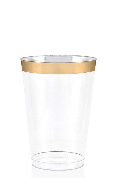 50 Gold Rimmed Clear Hard Plastic Cups | 10 oz. Fancy Disposable Tumblers (50-Pack) by Bloomingoods