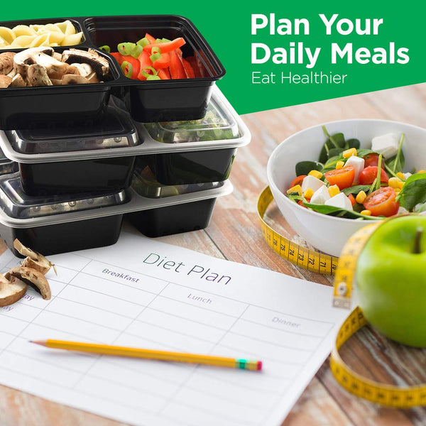 Insulated Lunch Bag with 3 Disposable Meal Prep Containers, 2 Shaker Bottles (28oz) and Reusable Ice Packs, Convenient Multi-Compartment System + Portion Control Kit for Your Daily Meal Plan