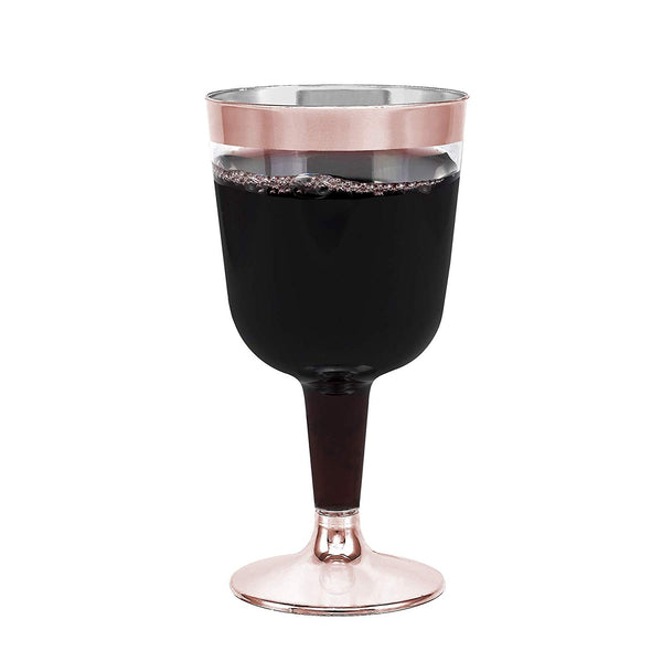 50-Pack Rose Gold Rimmed Disposable Wine Cups, 6 oz. | Clear Hard Plastic Fancy Small Dessert Cups (50-Pack) by Bloomingoods