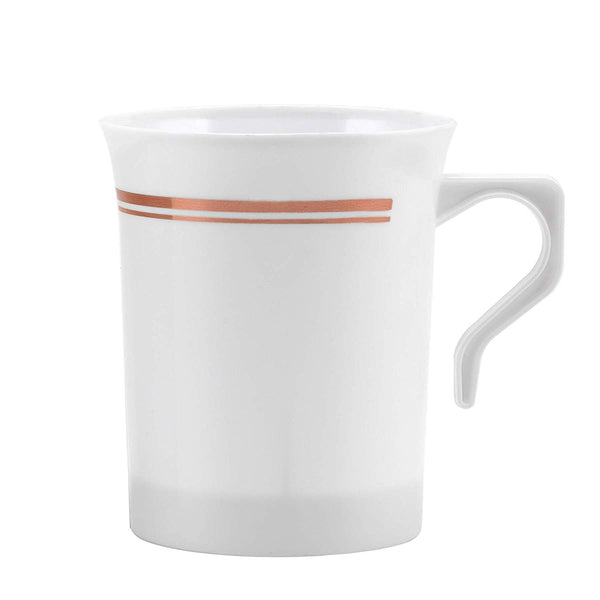 50 Heavyweight Disposable Plastic 8 oz. Coffee Mugs with Rose Gold Trim | Tea, Cappuccino, Espresso Cups with Handles (50-Pack) by Bloomingoods