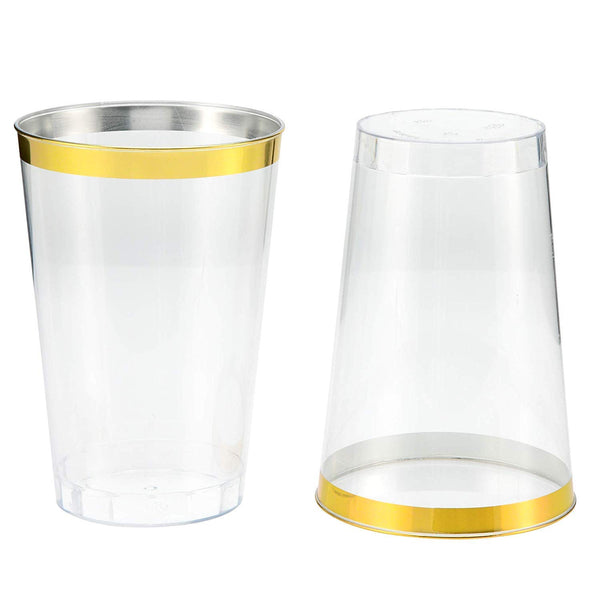 50 Gold Rimmed Clear Hard Plastic Cups | 12 oz. Fancy Disposable Tumblers (50-Pack) by Bloomingoods