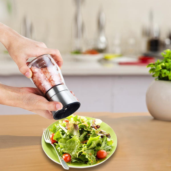 Premium Stainless Steel Salt and Pepper Grinder (Set of 2) - 6 Oz Glass Base Pepper Mill and Salt Mill - Adjustable Coarseness Grind Setting Salt and Pepper Shakers by Bloomingoods