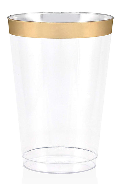 50 Gold Rimmed Clear Hard Plastic Cups | 16 oz. Fancy Disposable Wedding Tumblers for Party & Wedding (50-Pack)