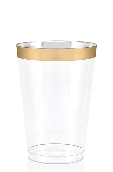 50 Gold Rimmed Clear Hard Plastic Cups | 12 oz. Fancy Disposable Tumblers (50-Pack) by Bloomingoods