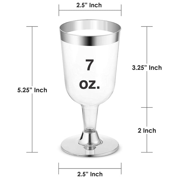 50 Pack Silver Rimmed Disposable Wine Glasses | 7 oz. Premium Clear Hard Plastic Fancy Wine Cups (50-Pack) by Bloomingoods